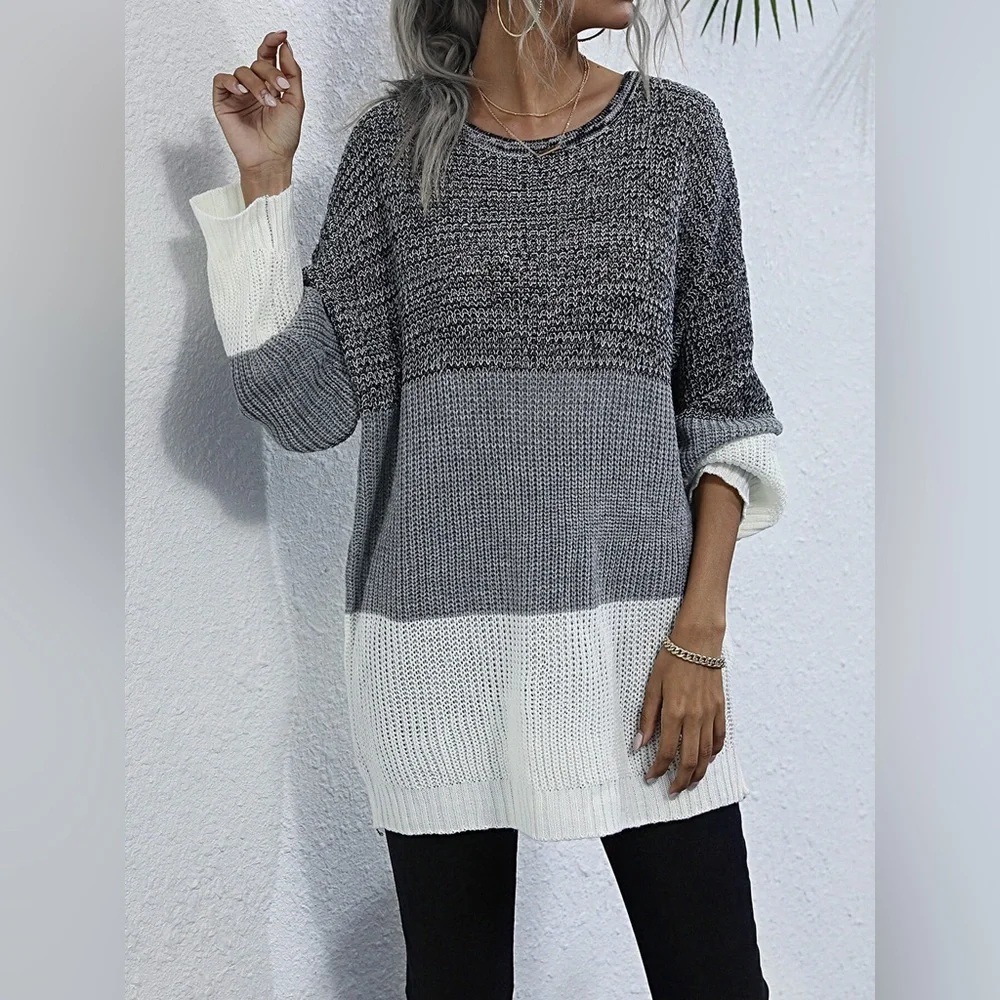 Color Block Round Neck Oversized Sweater